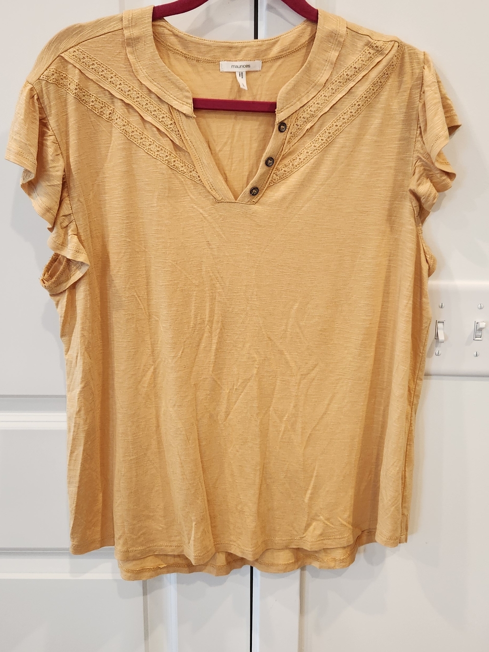Maurices Golden Mustard Lace-Trim Short Sleeve Tee